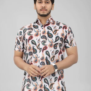 ANCITA TEXTILE PVT LTD Men's Printed Cotton Buttoned Regular Fit Collared Short Sleeve Casual Wear Fashion Shirt (S_E_1013)